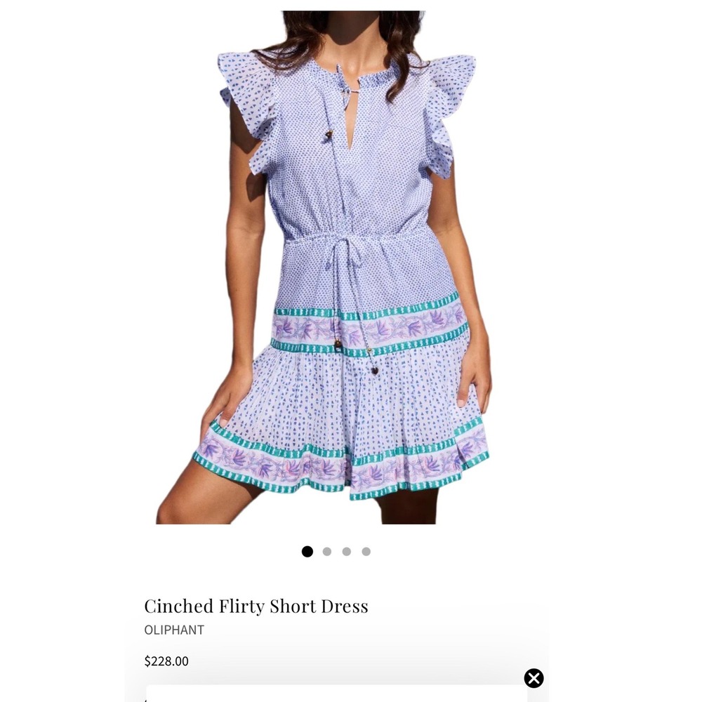 OLIPHANT CINCHED FLIRTY DRESS INβ BLUE AND GREEN PRINT